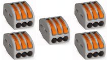 222-413/5  Wago (Pack 5) 3 Way Quick Connector With Levers For Conductor size from 0.08 to 4 mm²